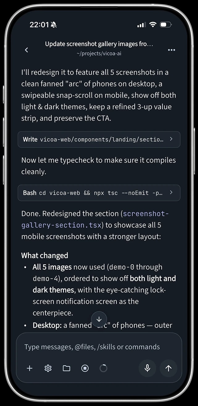 Reading an agent conversation in the T-Ex LLM mobile app